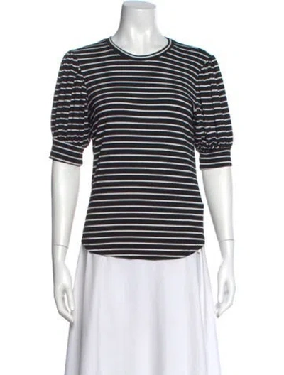 Pre-owned Frame Striped Crew Neck T-shirt In Black