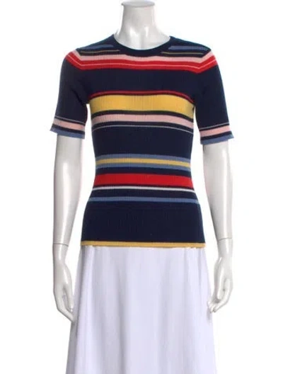 Pre-owned Frame Striped Crew Neck T-shirt In Blue