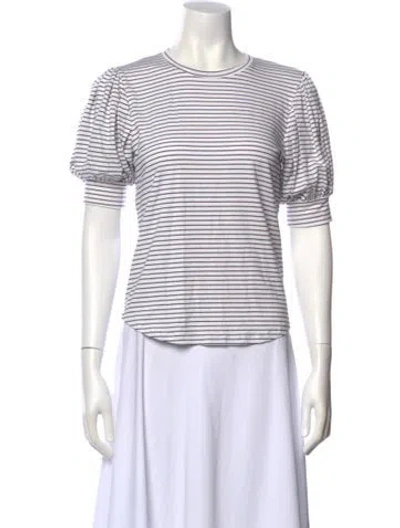 Pre-owned Frame Striped Crew Neck T-shirt In White
