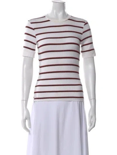 Pre-owned Frame Striped Crew Neck T-shirt In White