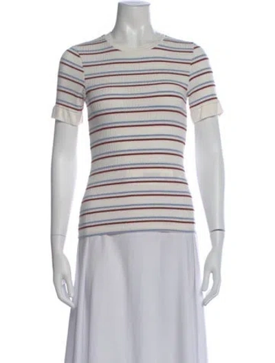 Pre-owned Frame Striped Crew Neck T-shirt In White