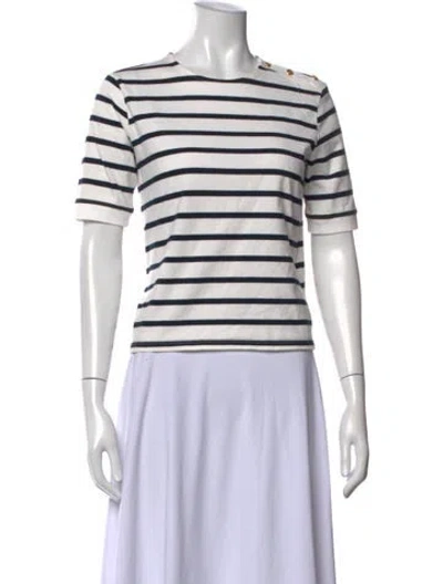 Pre-owned Frame Striped Crew Neck T-shirt In White
