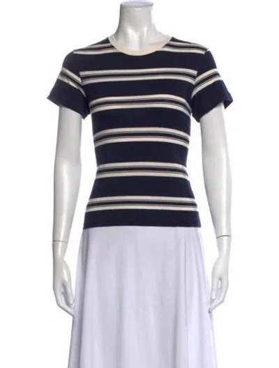 Pre-owned Frame Striped Crew Neck T-shirt In White