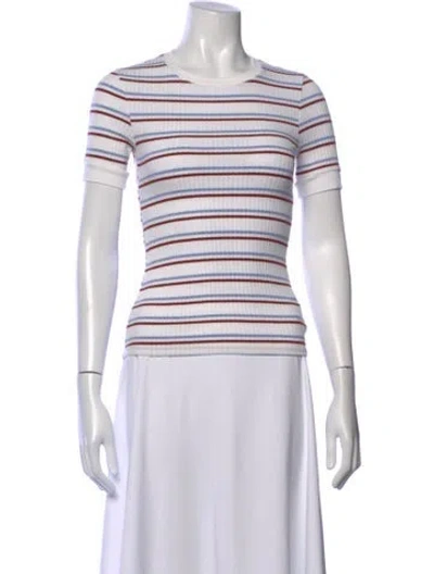 Pre-owned Frame Striped Crew Neck T-shirt In White