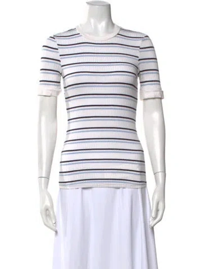 Pre-owned Frame Striped Crew Neck T-shirt In White