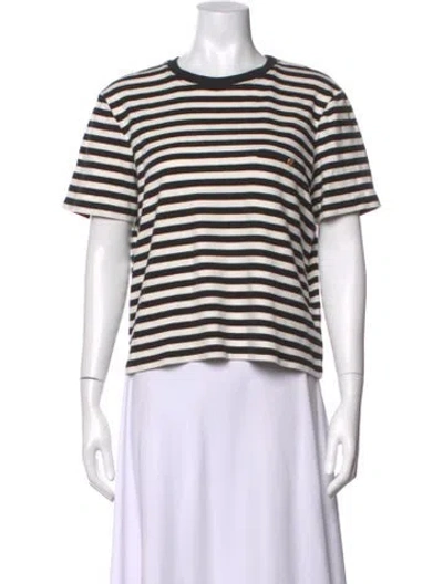 Pre-owned Frame Striped Crew Neck T-shirt In White