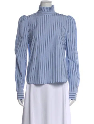 Pre-owned Frame Striped Long Sleeve Blouse In Blue