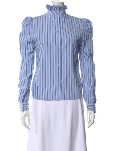 Pre-owned Frame Striped Long Sleeve Blouse In Blue