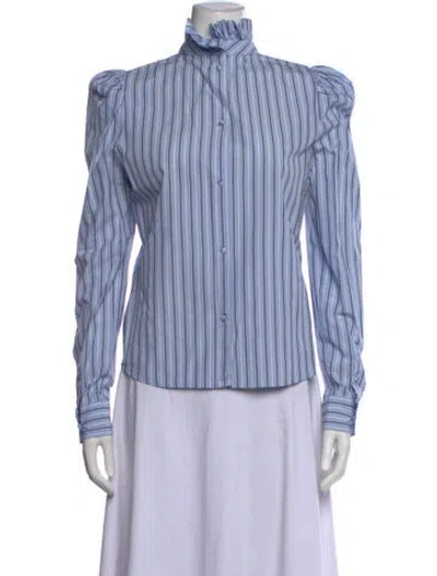 Pre-owned Frame Striped Long Sleeve Blouse In Blue