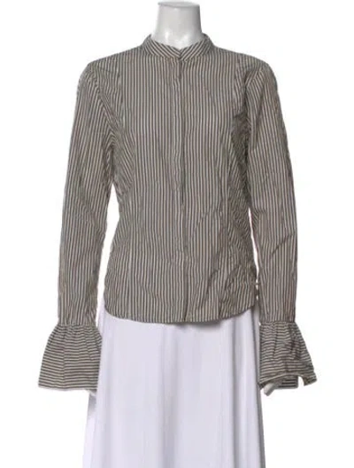 Pre-owned Frame Striped Long Sleeve Blouse In Brown