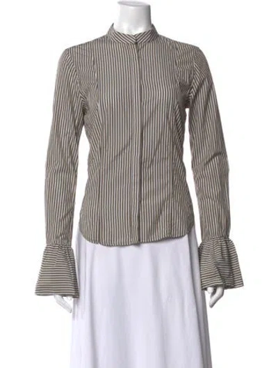 Pre-owned Frame Striped Long Sleeve Blouse In Brown/white