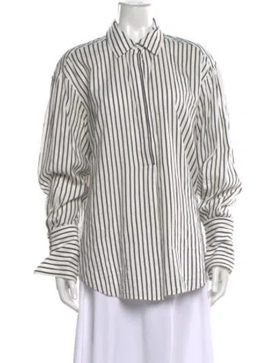 Pre-owned Frame Striped Long Sleeve Blouse In Neutral