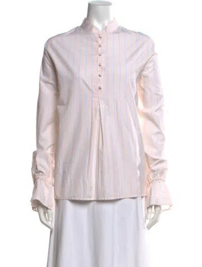 Pre-owned Frame Striped Long Sleeve Blouse In Neutral