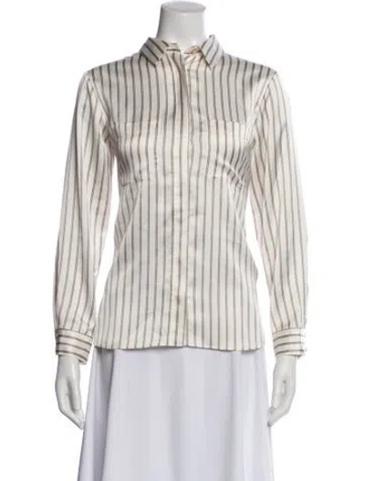 Pre-owned Frame Striped Long Sleeve Blouse W/ Tags In White