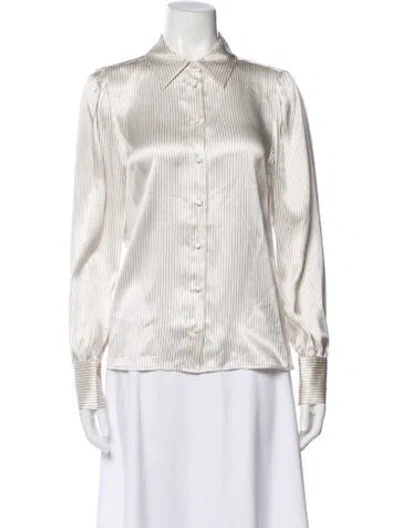 Pre-owned Frame Striped Long Sleeve Blouse In White