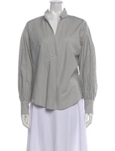 Pre-owned Frame Striped Long Sleeve Blouse In White