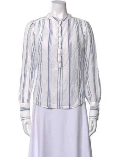 Pre-owned Frame Striped Long Sleeve Blouse In White