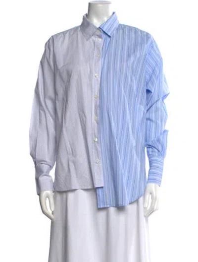 Pre-owned Frame Striped Long Sleeve Button-up Top In Blue