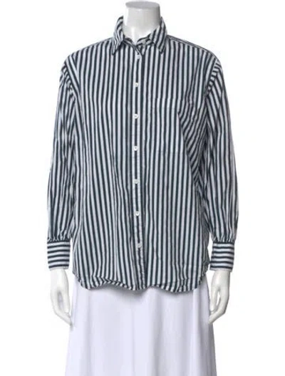 Pre-owned Frame Striped Long Sleeve Button-up Top In Blue