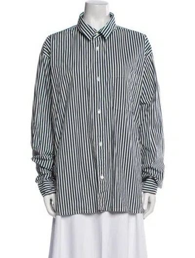 Pre-owned Frame Striped Long Sleeve Button-up Top In Blue