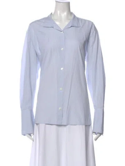Pre-owned Frame Striped Long Sleeve Button-up Top In Blue