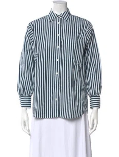 Pre-owned Frame Striped Long Sleeve Button-up Top In Blue