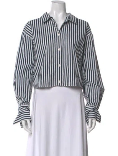 Pre-owned Frame Striped Long Sleeve Button-up Top In Blue