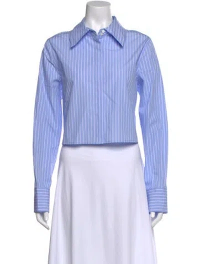 Pre-owned Frame Striped Long Sleeve Button-up Top In Blue