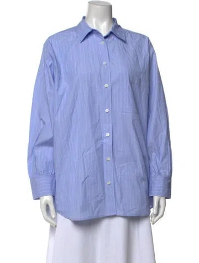 Pre-owned Frame Striped Long Sleeve Button-up Top In Blue