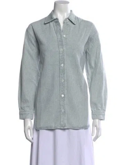 Pre-owned Frame Striped Long Sleeve Button-up Top In Blue