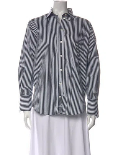 Pre-owned Frame Striped Long Sleeve Button-up Top In Blue