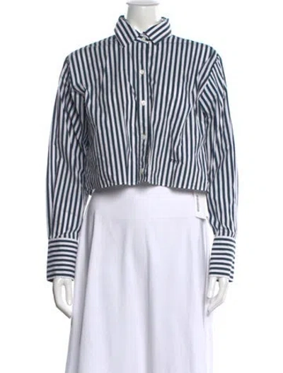 Pre-owned Frame Striped Long Sleeve Button-up Top In Blue