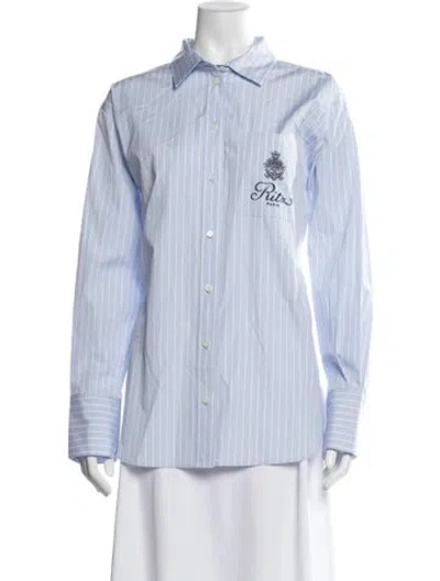 Pre-owned Frame Striped Long Sleeve Button-up Top In Blue