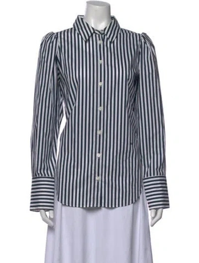 Pre-owned Frame Striped Long Sleeve Button-up Top In Blue
