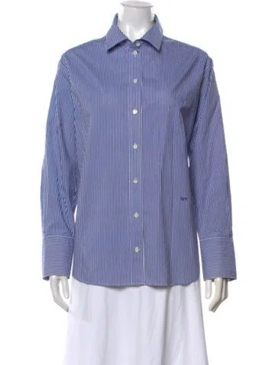 Pre-owned Frame Striped Long Sleeve Button-up Top In Blue
