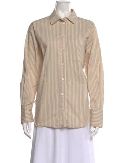 Pre-owned Frame Striped Long Sleeve Button-up Top In Brown