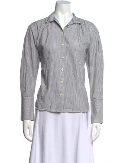 Pre-owned Frame Striped Long Sleeve Button-up Top In Gray