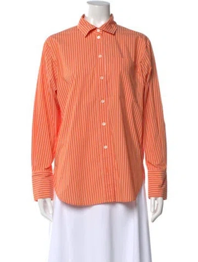 Pre-owned Frame Striped Long Sleeve Button-up Top In Orange