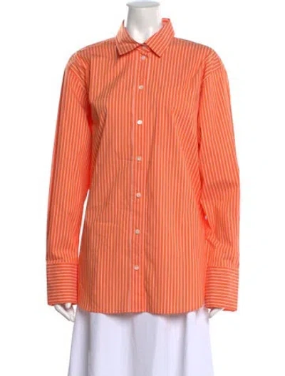 Pre-owned Frame Striped Long Sleeve Button-up Top In Orange