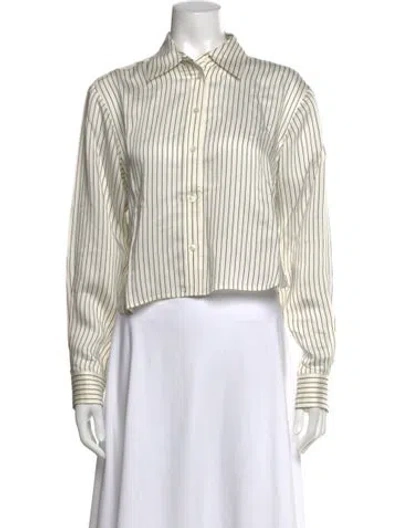 Pre-owned Frame Striped Long Sleeve Button-up Top W/ Tags In Blue/white