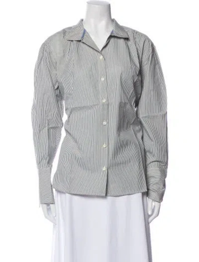 Pre-owned Frame Striped Long Sleeve Button-up Top W/ Tags In Gray