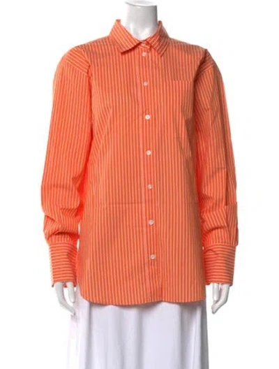 Pre-owned Frame Striped Long Sleeve Button-up Top W/ Tags In Orange