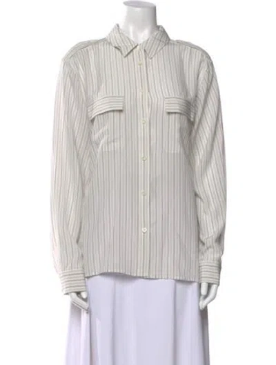 Pre-owned Frame Striped Long Sleeve Button-up Top In White