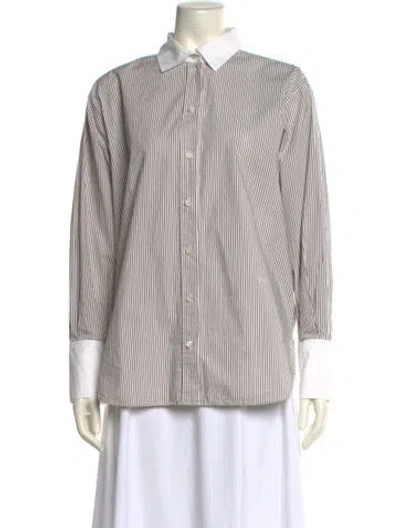 Pre-owned Frame Striped Long Sleeve Button-up Top In White