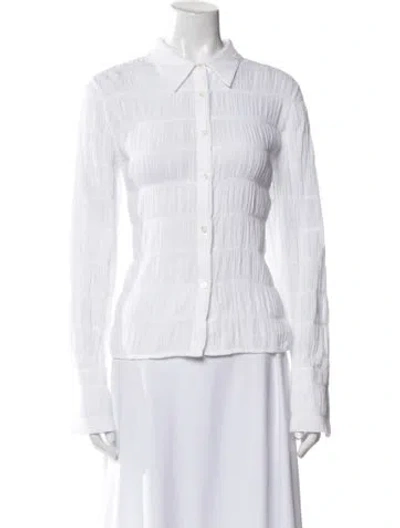 Pre-owned Frame Striped Long Sleeve Button-up Top In White