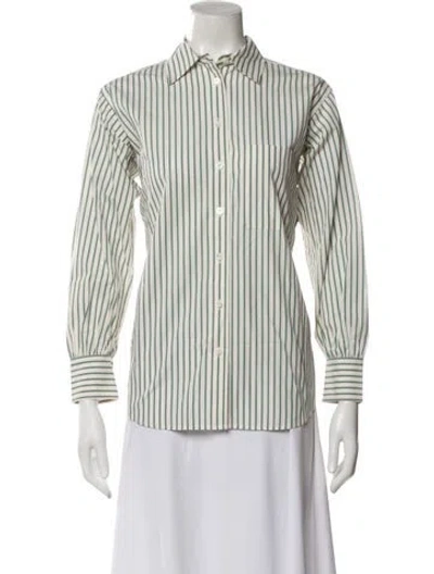 Pre-owned Frame Striped Long Sleeve Button-up Top In White