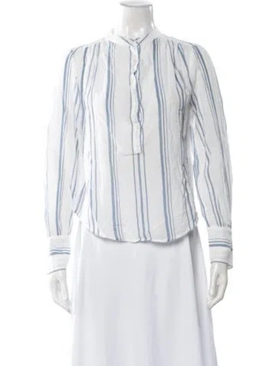 Pre-owned Frame Striped Long Sleeve Button-up Top In White