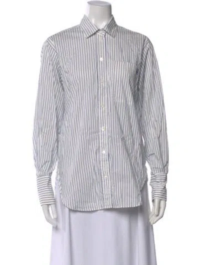 Pre-owned Frame Striped Long Sleeve Button-up Top In White