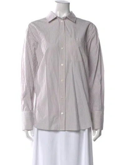 Pre-owned Frame Striped Long Sleeve Button-up Top In White