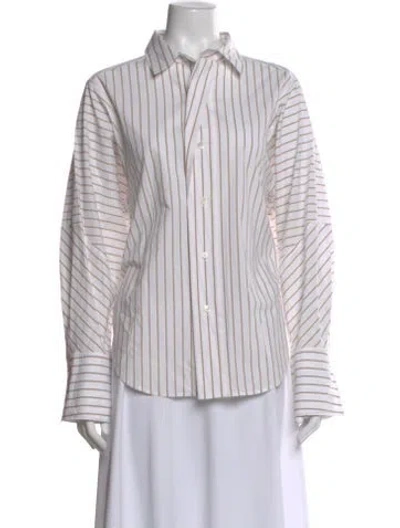 Pre-owned Frame Striped Long Sleeve Button-up Top In White